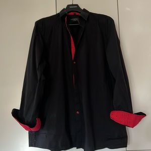 Dress shirt, black with red buttons and red and white trim